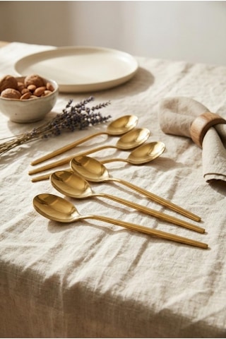 6'lı Lüks Gold Paslanmaz Çelik Yemek Kaşığı Seti 21 Cm Çok Renkli