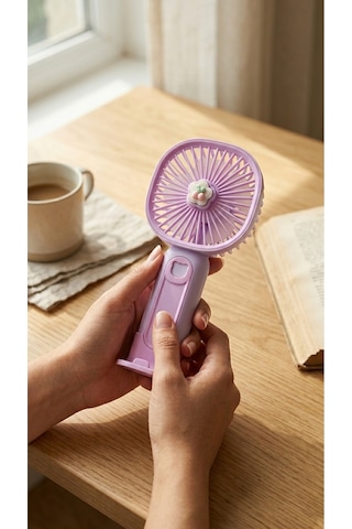 Mini El Fanı Lila Kompakt Tasarımlı, Usb Şarjlı Güçlü Taşınabilir Vantilatör Fan-pl114