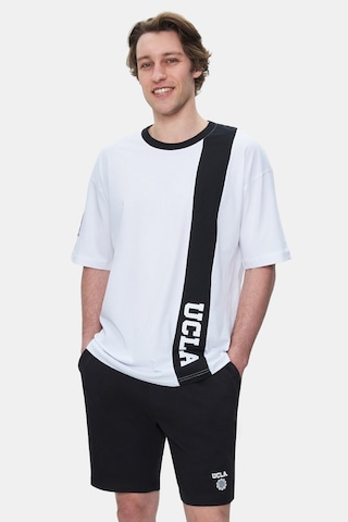 Ucla Keıth Beyaz Bisiklet Yaka Baskılı Oversize Erkek Tshirt Beyaz