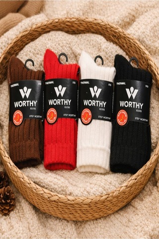 Worthy Socks 4 Çift Kalın Maksimum Sıcaklık Hissettiren Çorap Seti 4 Çift Çok Renkli