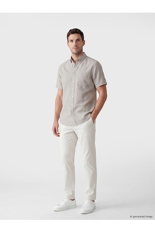 Lcwaıkıkı Classic Bej Regular Fit Keten Karışımlı Erkek Gömlek