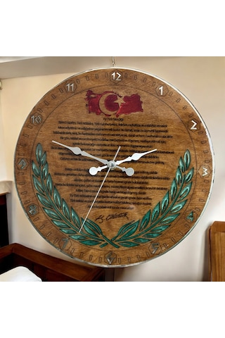 Ahşap Duvar Saati - Gençliğe Hitabe - Epoksi Reçine Kaplamalı - 30 Cm Ahşap