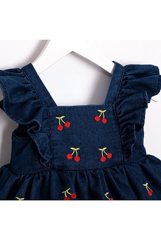 Ministok Cherry Sırtı Fiyonk Detaylı Kız Çocuk Jean Tulum Lacivert