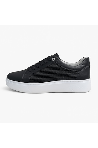 Growish Gre0065-2 Hakiki Deri Yüksek Beyaz Eva Taban Koku Yapmaz Beyaz Taban Lazer Desenli Siyah Sneakers Ayakkabı Siyah