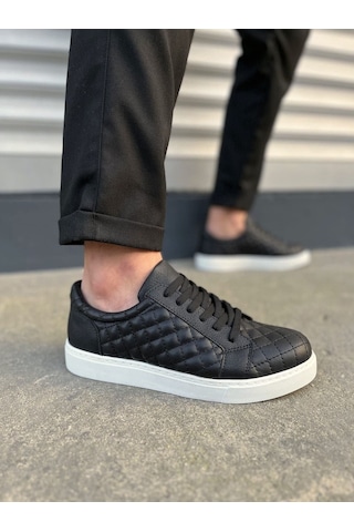 Aymood Jy166 Prestige Bağcıklı Cilt Kapitone Desenli Erkek Günlük Sneaker Ayakkabı Cbt - Siyah