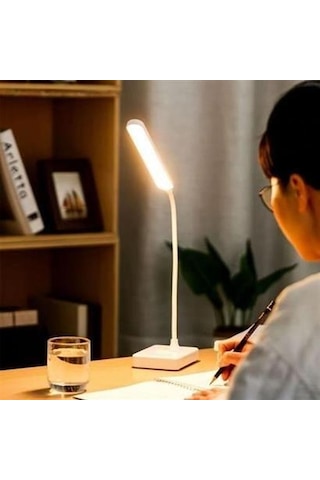 İnce Uzun Usbli Dokunmatik 3 Kademeli 360 Derece Özel Göz Korumalı Led Lityum Masa Lambası Beyaz - Sarı