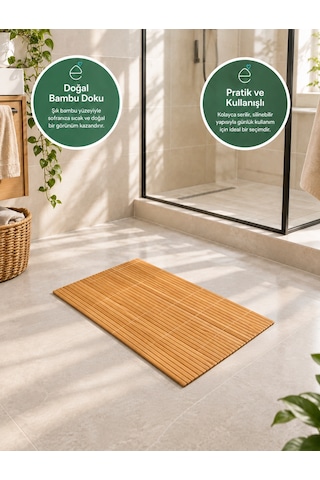 Bambu Banyo Paspası Doğal Bambu Duş Önü Paspas Dekoratif Ahşap Görünümlü Banyo Ve Ev Paspası Kahverengi