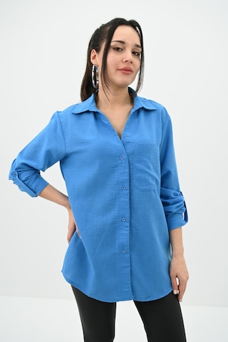 Koza Butik Kadın Keten Cep Detaylı Gömlek 1732-24 001