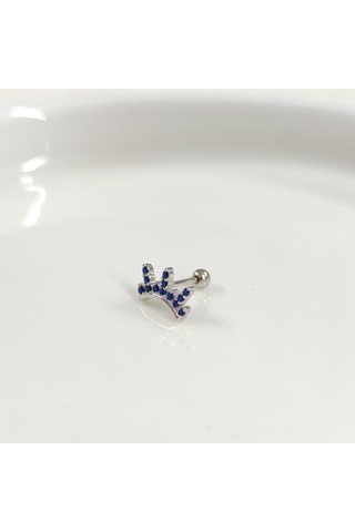 Laci Taşlı Taç Gümüş Tragus Pıercıng - Rodyum Beyaz Beyaz