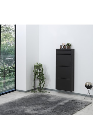3+1 Raflı Metal Ayakkabılık Siyah Ayakkabı Dolabı Siyah