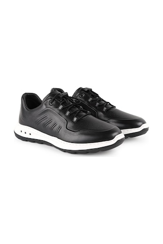 Lbr H1133 Antik Deri Erkek Sneaker - Eva Tabanlı Bağcıklı Günlük Spor Ayakkabı Siyah
