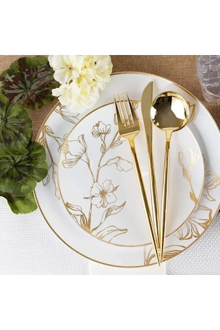 24 Adet Paslanmaz Gold Renk Titanyum Kaplama Yemek Kaşık, Çatal,