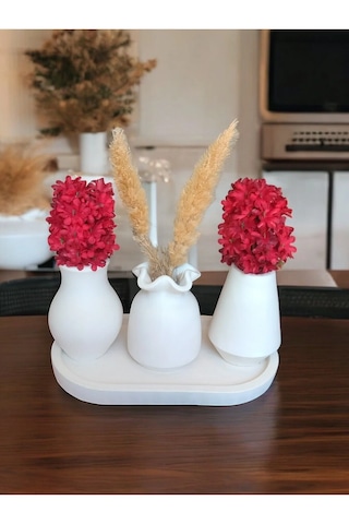 Dekoratif Vazo Seti - Minimalist Vazo Seti Beyaz