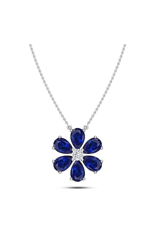 Pırlanta Safir Flower Kolye