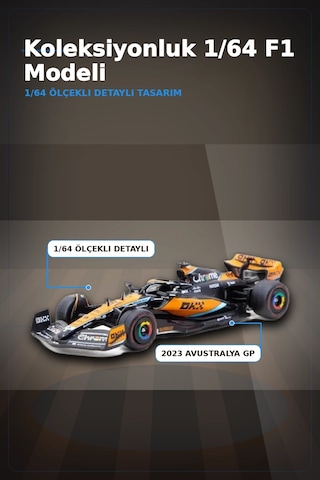 Oscar Piastri 1/64 Mclaren Mcl60 Diecast Model Araba - 2023 Avustralya Gp, Koleksiyonluk Bx-313342