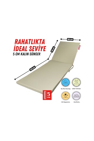 Xpermate Fermuarlı Şezlong Minderi Su Geçirmez 60x180x5 Bej