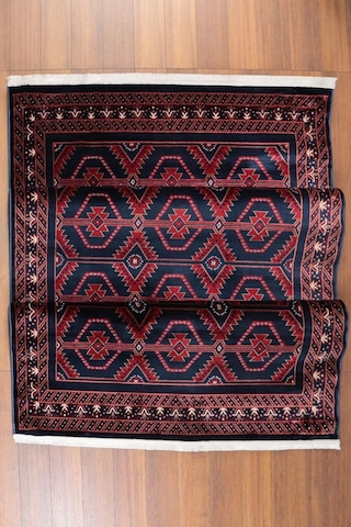 Nakış Serisi Lacivert Kırmızı Geometrik Motifli Şık Salon Halısı Af316 Navy Çok Renkli