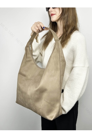 Kadın Çantası, Süet, Salaş Model, Vizon Renk, Model 78 Vizon