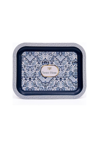 Lisbon Desenli Metal Klasik Tepsi, 23,3 X 30,7 Cm Desenli