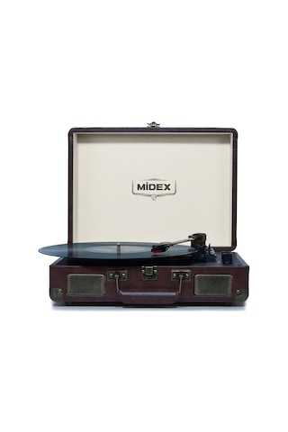 Midex Mtx-101CR Şarjlı Bluetooth Aux Hoparlörlü 3 Devir Nostaljik Retro Pikap Plak Çalar + İğne