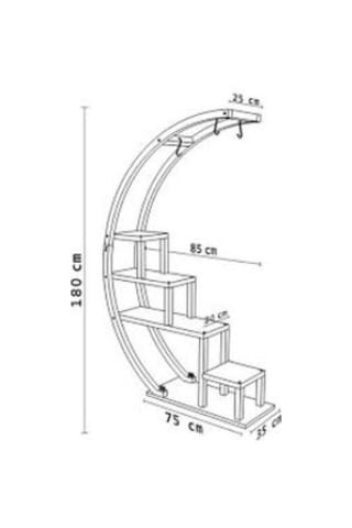 Asvera 28-018 Büyük C Tipi Dekoratif Metal Ahşap Çiçeklik - 180 Cm Dev Saksı Standı Rafı