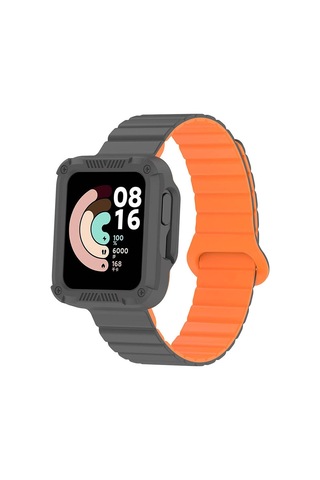 Xiaomi Redmi Watch 1 Silikon Kordon Zore Krd-105 Strap Kayış-gri-turuncu