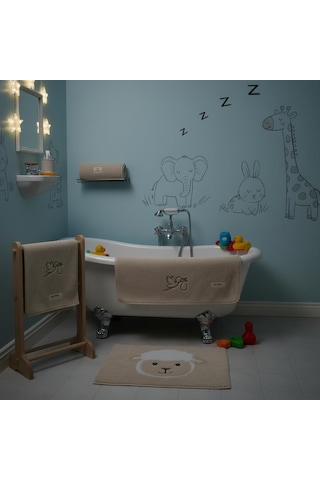 Bambu Antibakteriyel Çocuk Nakışlı 30x50 50x100 Havlu Seti Bej