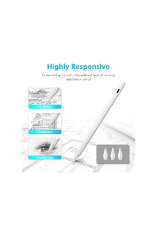 Apple Uyumlu iPad 2018-2024 İçin Stylus Kalem,ipad Pro 11/13 İnç M4,ipad Air 11/13 İnç M2,ipad 10/9/8/7/6,ipad Air 5/4/3,ipad Pro 11/12.9",ipad Mini 6/5 İçin Eğim Sensörlü Avuç İçi Reddi Aktif Stylus Kalem Belirtilmemiş