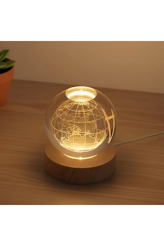 Kişiye Özel Dünya Haritalı Kristal Led Gece Lambası İsim Yazılı Dekoratif Masa Lambası