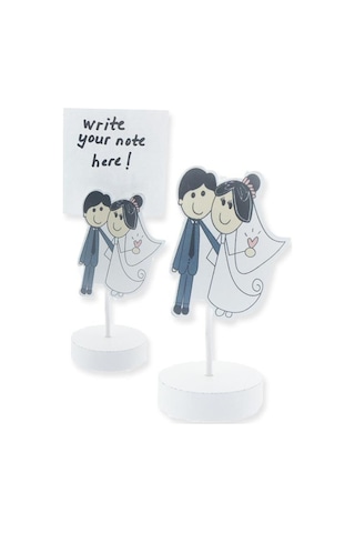 Mutluadim 12 Adet Gelin Damat Ahşap Notluk-Beyaz