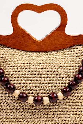 Fabric Craft Bag El Çantası Örgü Floş İplik Ahşap Saplı Açık Bej