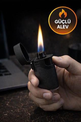 Siyah Rüzgar Geçirmez Çakmak Turbo Alev Doldurulabilir Metal Başlıklı Güçlü Çakmak