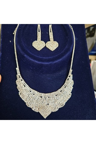 Slowshe-zirkon Taşlı Küpe Kolye Set Gümüş