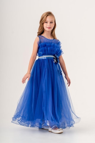 Mnk Baby & Kids Kız Çocuk Robası Katlı Özel Gün Abiye Elbise Mnk0475 Saks Mavi