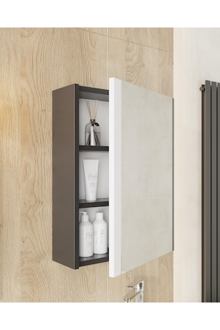 Karen Banyo Kemer 45 Cm,Lavabolu,Aynalı,Banyo Dolabı,Mat Antrasit,Lavabo Dahil Antrasit