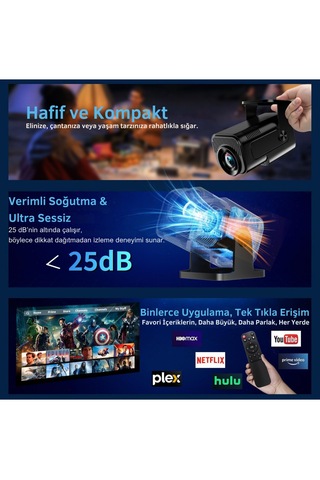 4k Full Hd 1080p Taşınabilir Projektör Hoparlör Hediyeli 270 Döner Tasarım, Wifi 6 & Bluetooth 5.2, Otomatik Düzeltme, Hdmı & Usb Girişli