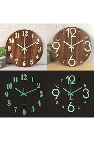 Gajeena 30cm Mdf Ahşap Gündüz/gece Aydınlatmalı Sessiz Odalar İçin Duvar Saati - Klasik Rakamlı Tasarım Çok Renkli