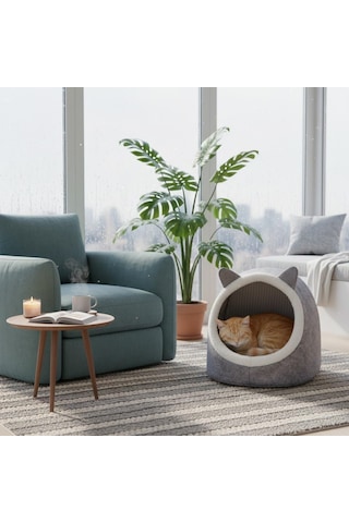 Ayrex Orret Home Keçe Kedi Köpek Evi Peluşlu / Ev Tipi Evcil Hayvan Yuvası, Sıcak Ve Konforlu Kedi Evi, Köpek Yata