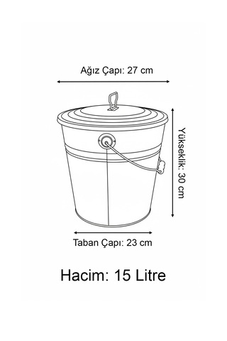 15 Litre Kapaklı Metal Siyah Kova - Çok Amaçlı Saklama Kabı Ve Saksı 30x27/23 Cm