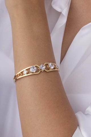 Gümüş Pazarım Elmas Model Altın Kaplama Kadın Çelik Kelepçe Bileklik Renkli