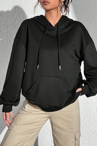 Unisex Oversize Hey You Baskılı Sweatshirt Siyah