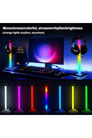 Vkemall Rgb Işıklı Masaüstü Kulaklık Tutucu, Dokunmatik Kontrol, Ayrılabilir Tasarım, Oyuncu Kulaklık Destek, Stilikli Ambiyans Işığı