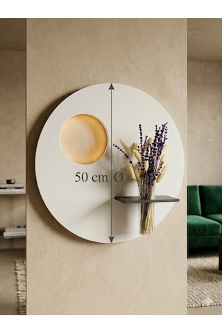 Sümbül 50 Cm Ahşap Pilli Ledli İskandinav Tarzı Duvar Rafı Modern Çiçeklik Ekru