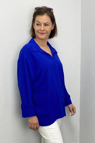Mia Butik Kadın Parlamet Mavi Ayrobin Gömlek Parlamet Mavi