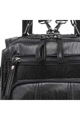 Yıkama Deri Sırt Askılı Kadın Çantası 21k Barcelona 1915 Siyah