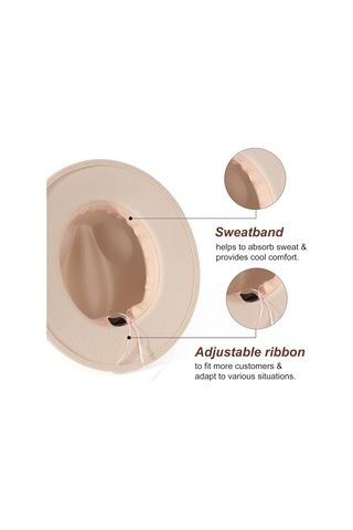 Kadınların Genişliği, Fedora Retro Panama Şapkası Kemer Tokası İle U Şeklinde Toka Kremsi Ortam Bej