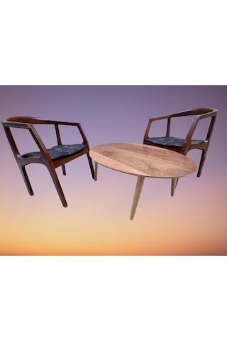 Bengimobilya Sandalye Tam Kolçak Oval Orta Sehpa Model Kayın Torna Retro Ayak