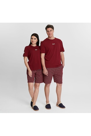 Bella Dossi Romantik Ve Rahat Sevgili Pijama Kombinleri Çift Pijama Şortlu Takım Moon & Star Baskılı Bordo