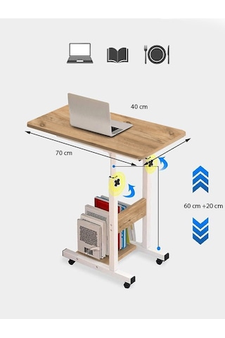 Yükseklik Ayarlı Yatak Sehpası - Atlantik Çam Tekerli Atlantik Çam