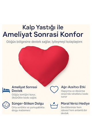 Bozkar Medikal Kalp Yastığı Ameliyat Sonrası Göğüs Desteği Rahatlama Ve Azaltıcı Yastık Kırmızı